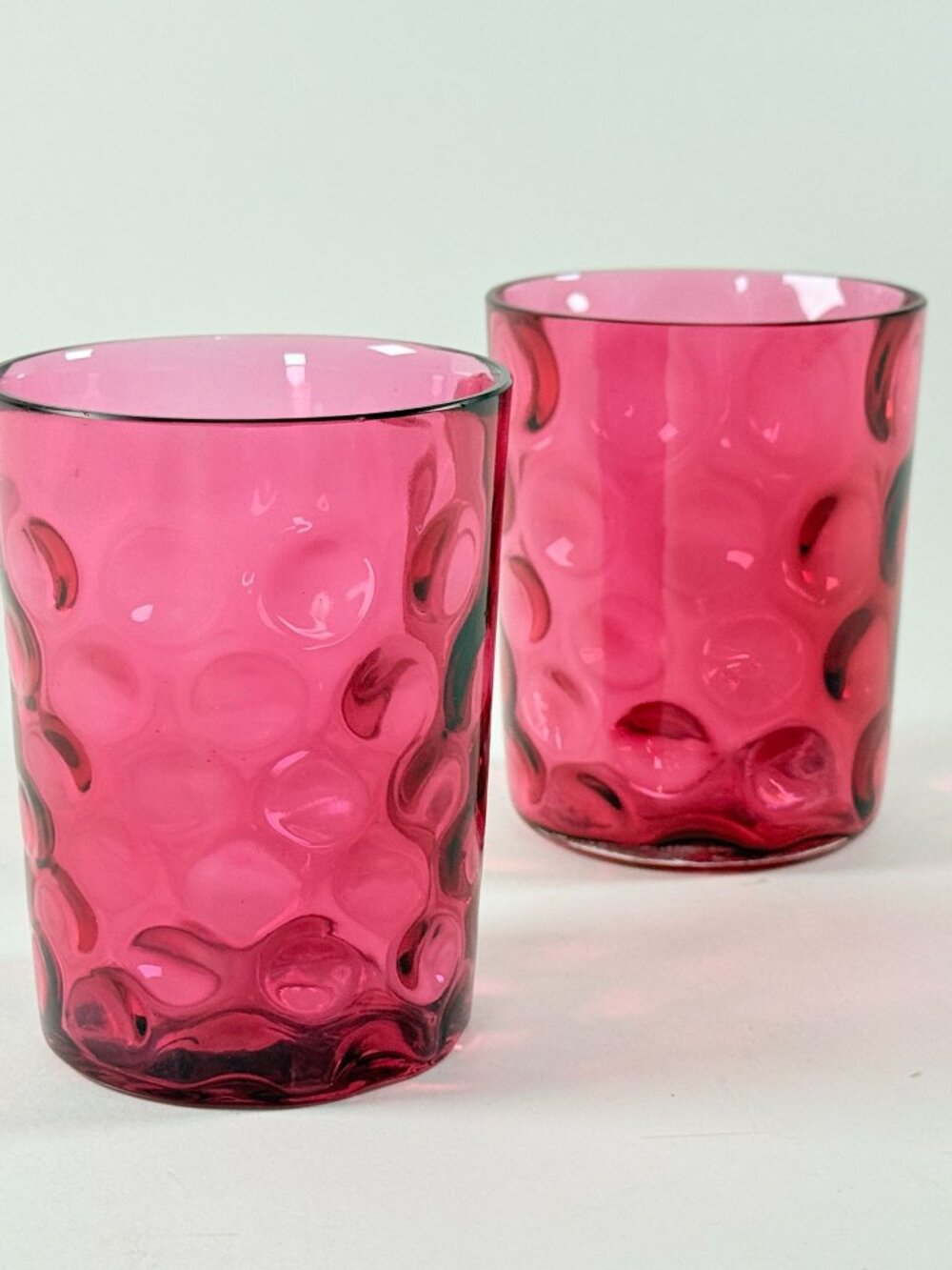 Vintage 2 Fenton Thumbprint Cranberry 8 Oz Flat Tumbler Water Glass